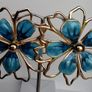 Gold & Teal Sakura Blossom Floral Statement Earrings Image 6