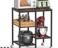 Kitchen Microwave Cart,Microwave Stand with Wheels,Coffee Bar Table Station,4-Tier Rolling Baker's Rack,Small Appliance Storage Shelf,Utility Side Table for Kitchen,Living Room (Rustic Brown)
