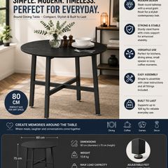Round Black Dining Table Modern Industrial Kitchen & Dining Room Table 80cm