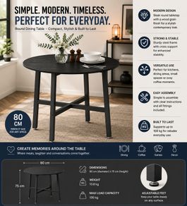 Round Black Dining Table Modern Industrial Kitchen & Dining Room Table 80cm