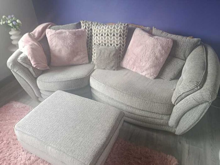 Grey Fabric Sofa & Matching Footstool
