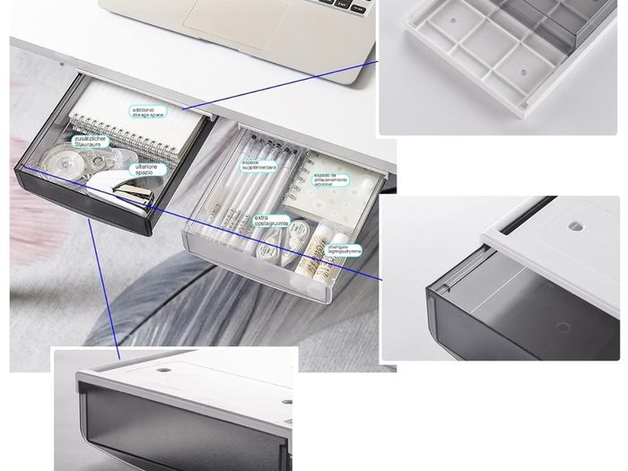 Brand New TUKA 2x 1.7L Under Desk Drawers 21x18x5.4cm, Self-Adhesive Drawers,