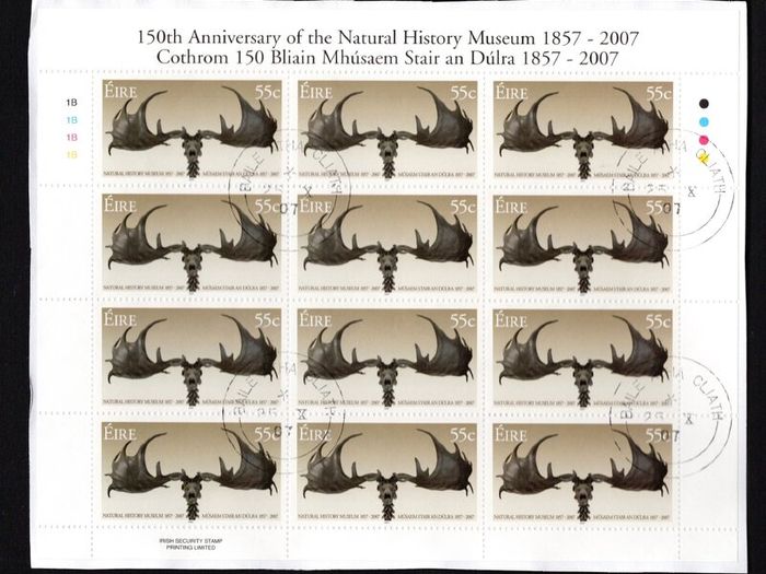 2007 Ireland 150th Anniversary of The Natural History Museum Commemorative Stamp Sheetlet Plate 1B1B1B1B Fine Used with Dublin cancel of 25th October 2007 (Frist day of issue)