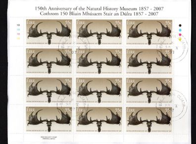 2007 Ireland 150th Anniversary of The Natural History Museum Commemorative Stamp Sheetlet Plate 1B1B1B1B Fine Used with Dublin cancel of 25th October 2007 (Frist day of issue)