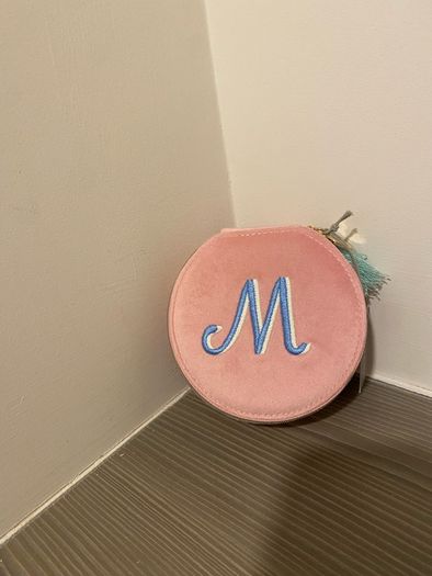 M embroidered jewellery storage
