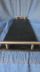 Slate serving tray with metal handles