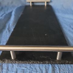 Slate serving tray with metal handles