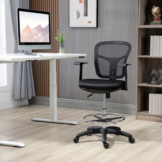 Drafting Chair Desk Chair Computer Chair, incl. footrest, height-adjustable, 59 x 59 x 115 cm, Black