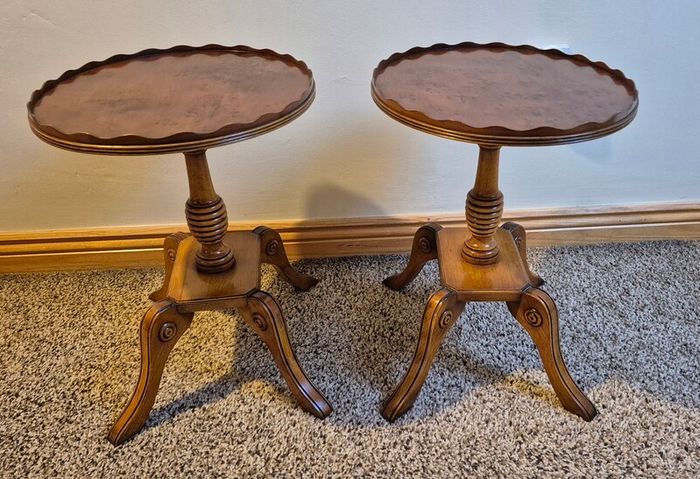 Pair of Antique Style Burr Yew Wood Wine Tables