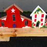 rustic wooden floating shelf display featuring a hand-painted village scene Image 4