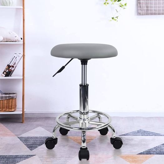 NEW SALE Swivel Rolling Stool Height Adjustable PU Leather Cushion Salon Vanity Massage Office Stool Chair Small (Gray