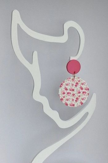 Pink & White Blossom Motif Round Earrings