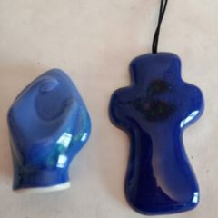 Vintage Achill Studio Pottery Cross & Religious Status