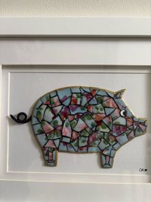 Handmade Framed Pig Pique Assiette Mosaic
