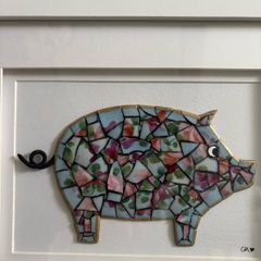 Handmade Framed Pig Pique Assiette Mosaic