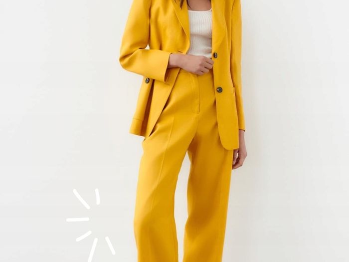 Zara Mustard Yellow Single-Breasted Linen Tailored Blazer Jacket Size S