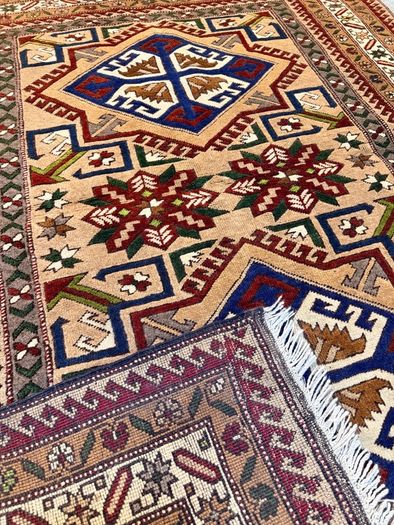 Vintage Turkish Hand Knotted Kars Kazak Rug