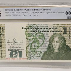 Ireland 1989 1 Ponund Queen Medb Banknote Note PCGS 66PPQ GEM UNC