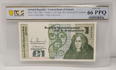 Ireland 1989 1 Ponund Queen Medb Banknote Note PCGS 66PPQ GEM UNC