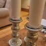 3x Silver Gilded Glass Ribbed Pilar Candle Holders with New Candles Image 6