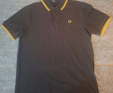 Fred Perry Men's L Twin Tipped Polo Shirt Black Yellow
