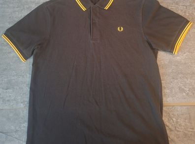 Fred Perry Men's L Twin Tipped Polo Shirt Black Yellow