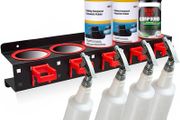 Wall Mounted Spray Bottle Holder, 5 Holes &amp; 9 Hooks, Steel Rack  Holds 12kg, Fits 83mm Bottles, Rust Resistant Steel