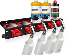 Wall Mounted Spray Bottle Holder, 5 Holes & 9 Hooks, Steel Rack  Holds 12kg, Fits 83mm Bottles, Rust Resistant Steel