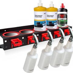 Wall Mounted Spray Bottle Holder, 5 Holes & 9 Hooks, Steel Rack  Holds 12kg, Fits 83mm Bottles, Rust Resistant Steel