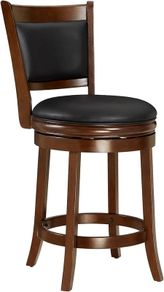 Swivel Counter Stool, Wood Frame Kitchen Island Stool-Chair, 24in Upholstered Barstool with Backrest & Footrest, Cappuccino, 61cm Seat Height