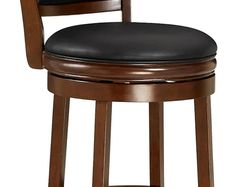Swivel Counter Stool, Wood Frame Kitchen Island Stool-Chair, 24in Upholstered Barstool with Backrest & Footrest, Cappuccino, 61cm Seat Height