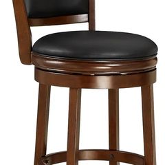 Swivel Counter Stool, Wood Frame Kitchen Island Stool-Chair, 24in Upholstered Barstool with Backrest & Footrest, Cappuccino, 61cm Seat Height