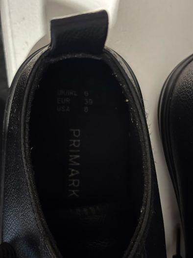 Black Primark Leather-Look Trainers / Sneakers - Size UK 6 / EUR 39 (Worn Once)