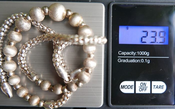 Vintage, Women's Sterling Silver 925 Bead Necklace. length 18,5" - 23,9g
