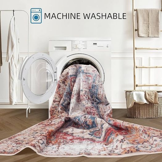 Rugs Living Room 90X150cm, Non Slip Large Area Rugs for Machine Washable, Vintage Style and Soft Low Pile Floor Carpet