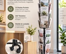 32 Pocket Rotating Magazine and Brochure Display Stand 193cm Mobile Retail Rack