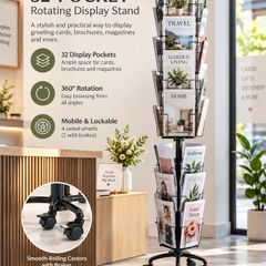 32 Pocket Rotating Magazine and Brochure Display Stand 193cm Mobile Retail Rack