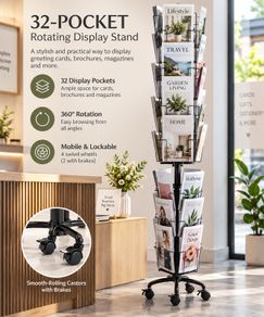 32 Pocket Rotating Magazine and Brochure Display Stand 193cm Mobile Retail Rack