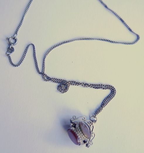 Victorian Sterling Silver 925 Triple Spinning Fob Pendant with  Chain (Onyx Agate Carnelian Spinning Fob) length 19" - 5g