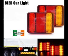 2pcs 8LED Rear Tail Lights Lamps Trailer Truck Caravan Bus Tailights
