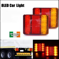 2pcs 8LED Rear Tail Lights Lamps Trailer Truck Caravan Bus Tailights