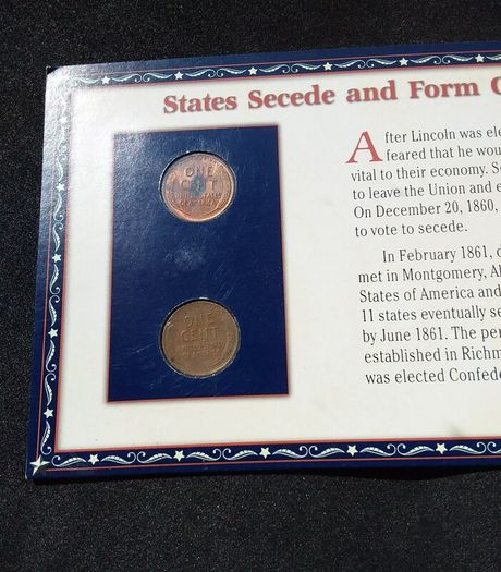 PCS Lincoln Series Coin and Stamp Panel - " States Secede and Form Confederacy "
