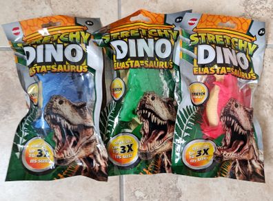 3 x Stretchy Dino Complete Set HOOT Elasta-Saurus Red, Blue, Green - ASMR Toys