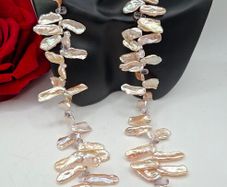 14 ct  pink Biwa stick and baroque freshwater pearl statement necklace.