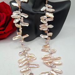 14 ct  pink Biwa stick and baroque freshwater pearl statement necklace.