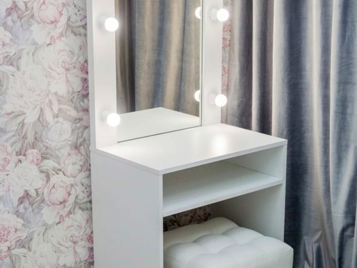 Modern White Vanity Makeup Table with LED Hollywood Lighted Mirror