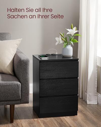 Set of 2 Bedside Tables 3 Drawers 2 AC Outlets, 2 USB Ports