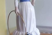 LLADRO NAO 9" tall Girl w/Hoop Dog Figurine "My Dog Does Tricks"
