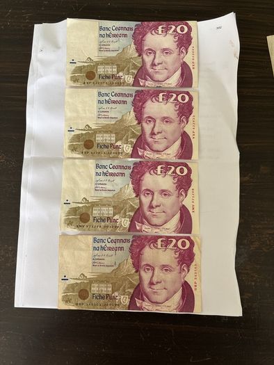 Irish 50 20 10 5 pound notes