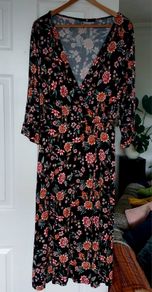 Black floral print dress UK14